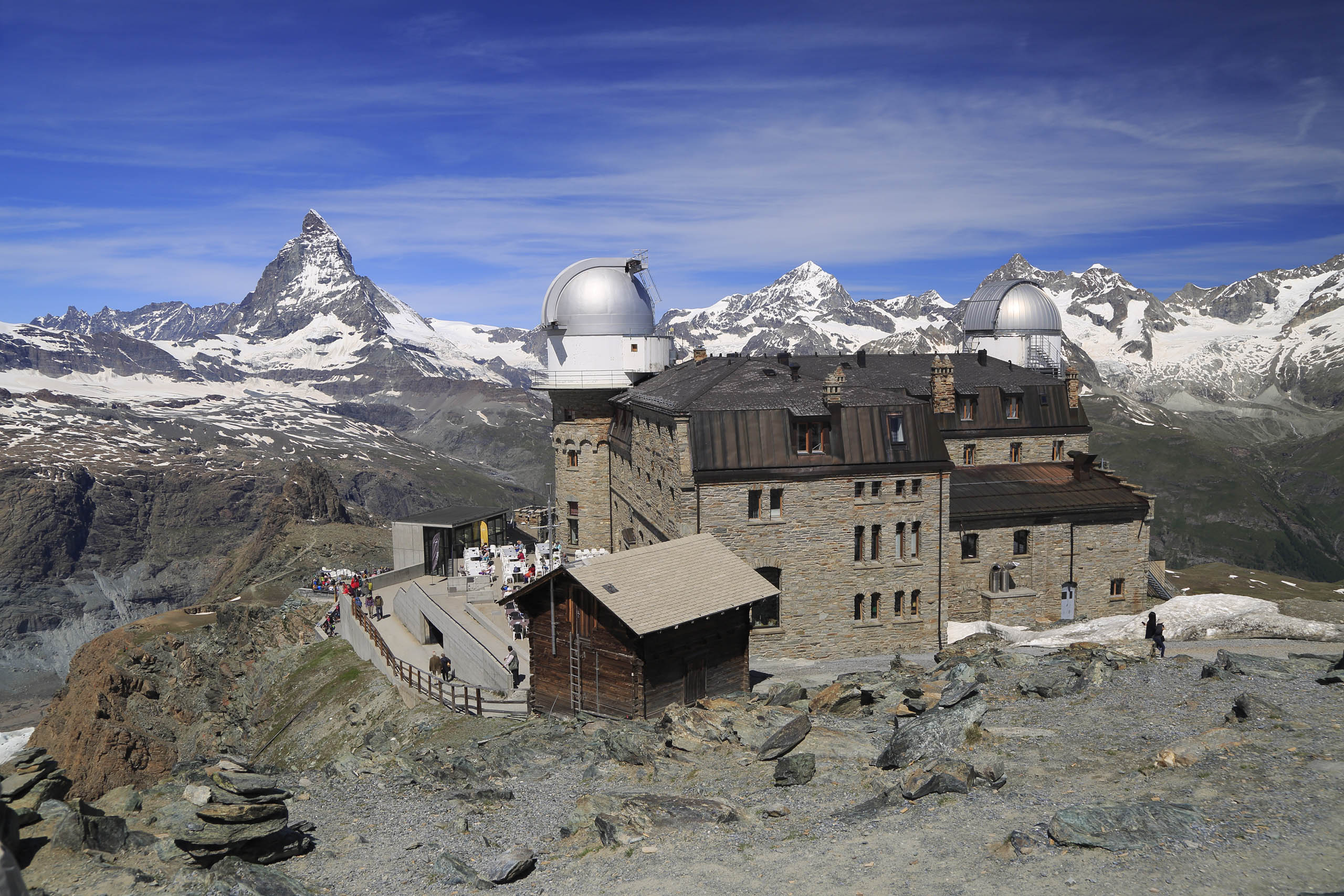 Spektakulärer Blick auf das Matterhorn, gesehen vom Aussichtspunkt auf dem Gornergrat.